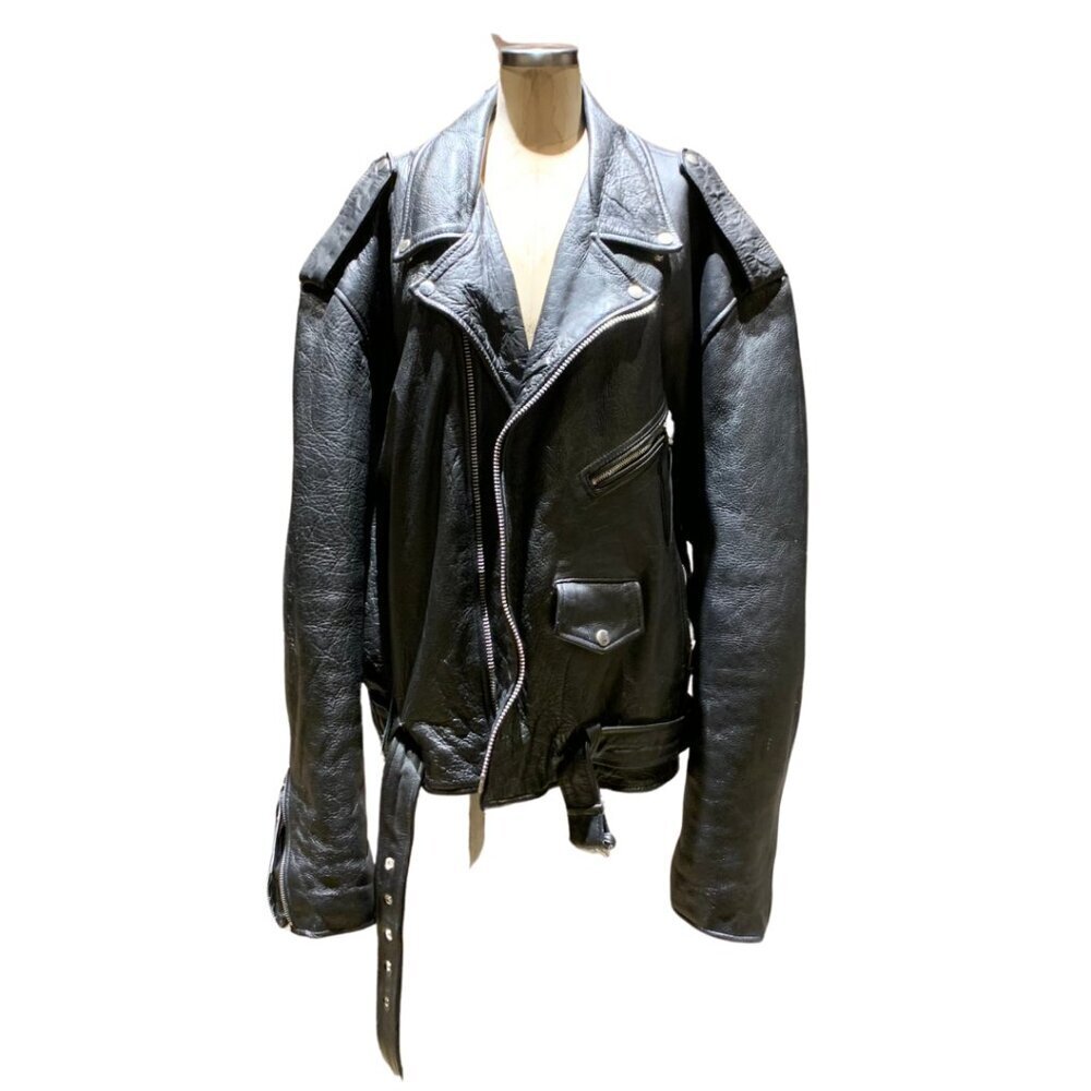 Eagle Leather Black Motorcycle Biker Jacket Coat Mens Size 56 Vintage Unisex